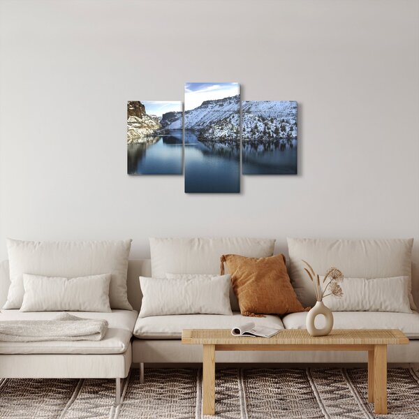Slika - zimski krajolik s jezerom (90x60 cm)