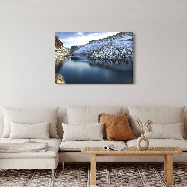 Slika - zimski krajolik s jezerom (90x60 cm)