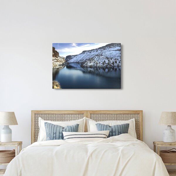Slika - zimski krajolik s jezerom (90x60 cm)