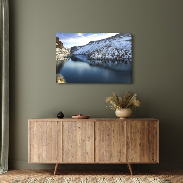 Slika - zimski krajolik s jezerom (90x60 cm)
