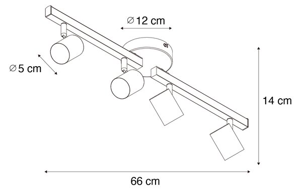 Stropni reflektor crni GU10 50mm 4-svjetla uklj. pozadinsko osvjetljenje i 3-smjerni prekidač - Back Up