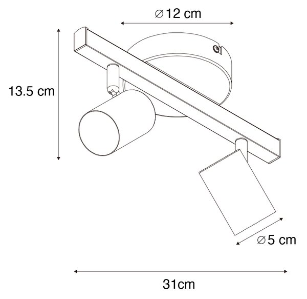 Stropni reflektor crni GU10 50mm 2-svjetla uklj. pozadinsko osvjetljenje i 3-smjerni prekidač - Back Up