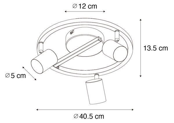 Stropni reflektor crni GU10 50mm 3-svjetla okrugli uklj. pozadinsko osvjetljenje i 3-smjerni prekidač - Back Up