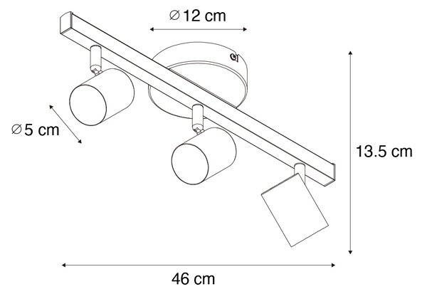 Stropni reflektor crni GU10 50mm 3-svjetla uklj. pozadinsko osvjetljenje i 3-smjerni prekidač - Back Up