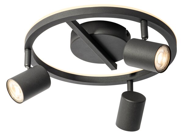 Stropni reflektor crni GU10 50mm 3-svjetla okrugli uklj. pozadinsko osvjetljenje i 3-smjerni prekidač - Back Up