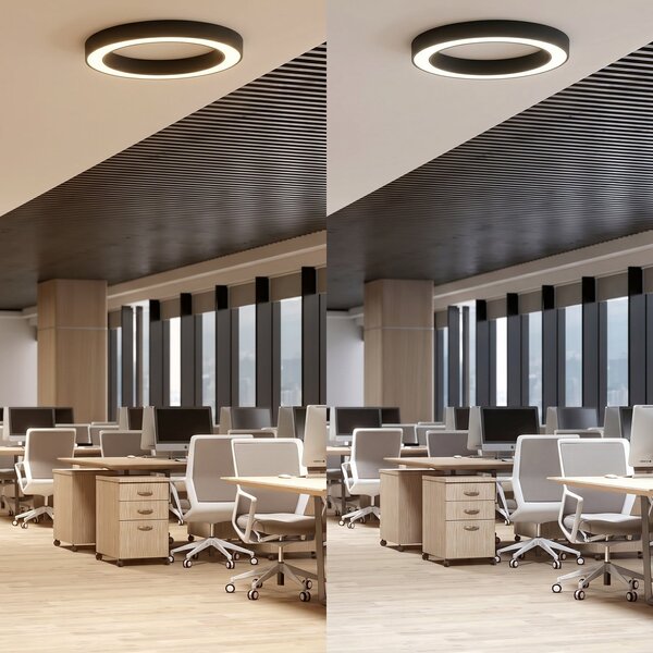 Arcchio Sharelyn LED stropna svjetiljka, Ø80 cm, crna, prigušiva, prigušiva, Crno, Kuhinja, Aluminij
