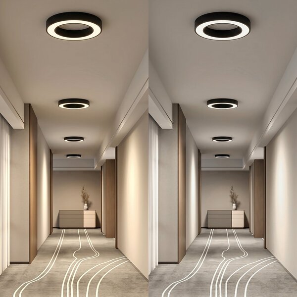 Arcchio Sharelyn LED stropna svjetiljka, Ø60 cm, crna, prigušiva, prigušiva, Crno, Kuhinja, Aluminij