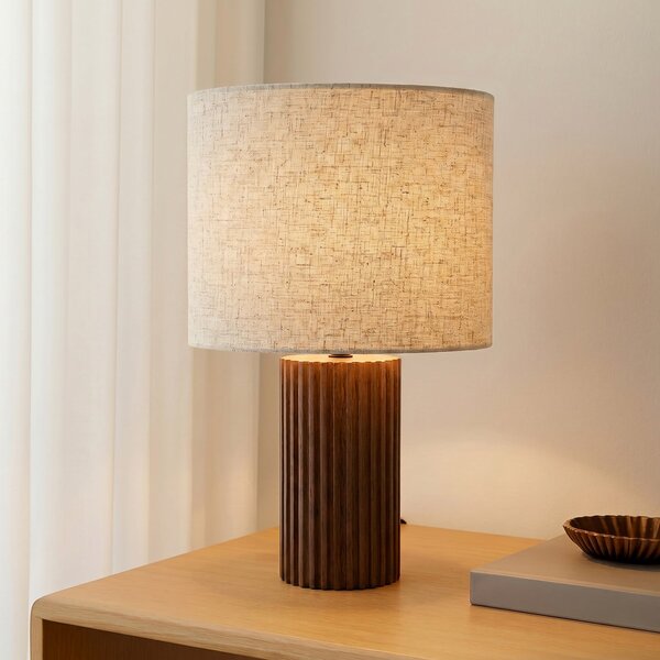 Lindby Kimiko stolna lampa, visina 38 cm, orah, tkanina, Drvo, Dnevni boravak/blagovaonica, Tkanina / tekstil