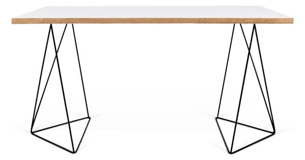 Bijeli radni stol s crnim nogama TemaHome Flow, 140 x 75 cm
