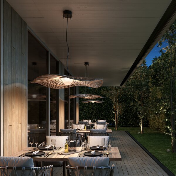 Bover LED vanjska viseća svjetiljka Mediterránia, smeđa, Ø 105 cm, prigušiva, Smeđa / hrđa, Plastika