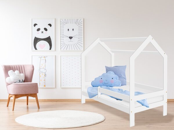 Dječiji krevet KUCICA D3 bijela 80 x 160 cm Podnica: Bez podnice, Madrac: Bez madraca, Kutija za pohranu: Sa bijelom kutijom za pohranu