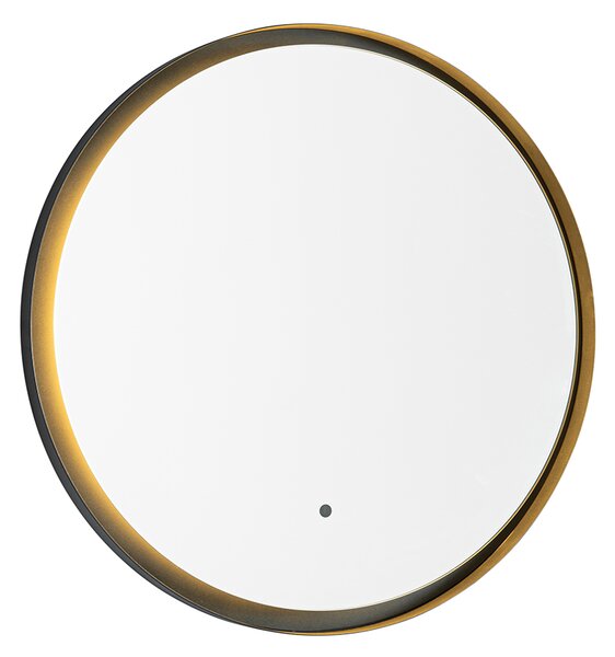 Moderno kupaonsko ogledalo crno s LED-om i prigušivačem na dodir - Pim
