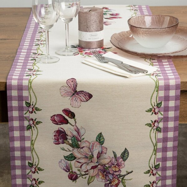 Tapiserija gazišta s tkanim uzorkom - cvijeće i leptiri Širina: 35 cm | Duljina: 180 cm