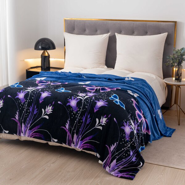 Mikro plišana deka VIOLET BUTTERFLY tamno plava Dimenzije: 160 x 200 cm
