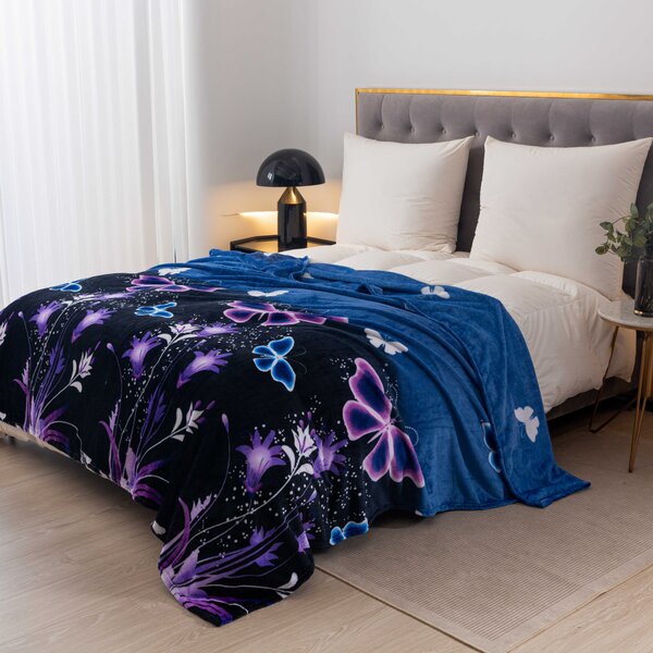 Mikro plišana deka VIOLET BUTTERFLY tamno plava Dimenzije: 160 x 200 cm