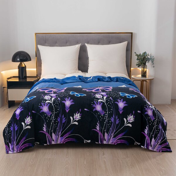 Mikro plišana deka VIOLET BUTTERFLY tamno plava Dimenzije: 160 x 200 cm