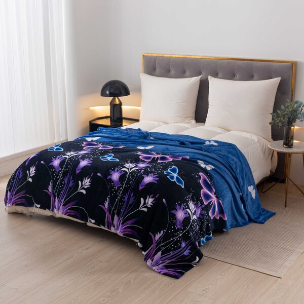 Mikro plišana deka VIOLET BUTTERFLY tamno plava Dimenzije: 160 x 200 cm