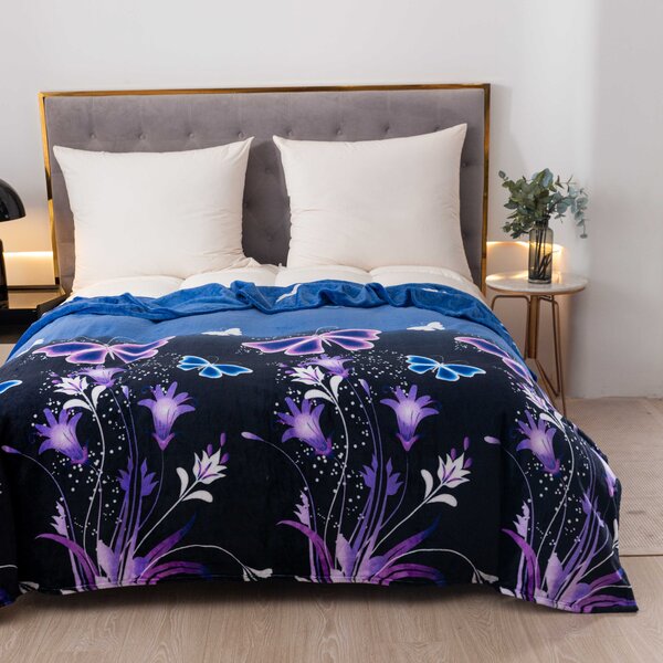 Mikro plišana deka VIOLET BUTTERFLY tamno plava Dimenzije: 160 x 200 cm