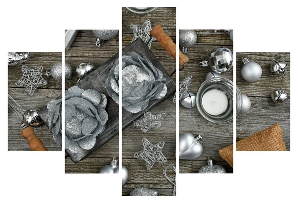 Slika - srebrni božićni ukrasi (150x105 cm)