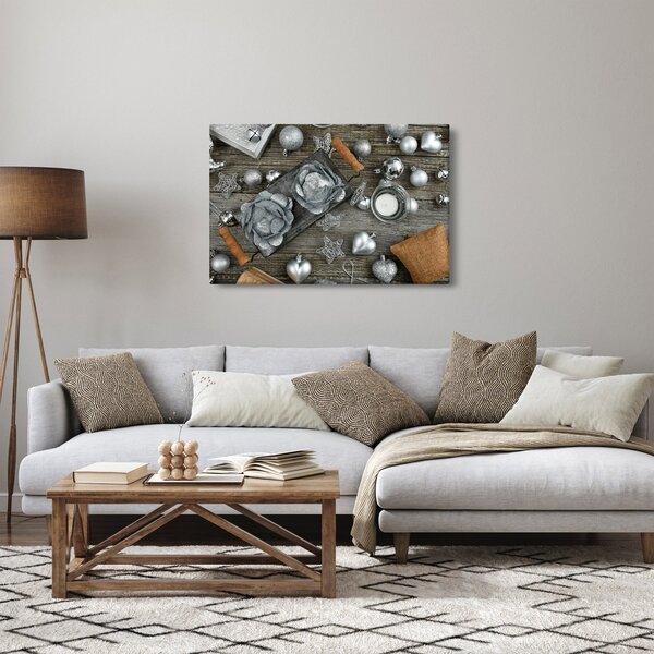 Slika - srebrni božićni ukrasi (90x60 cm)