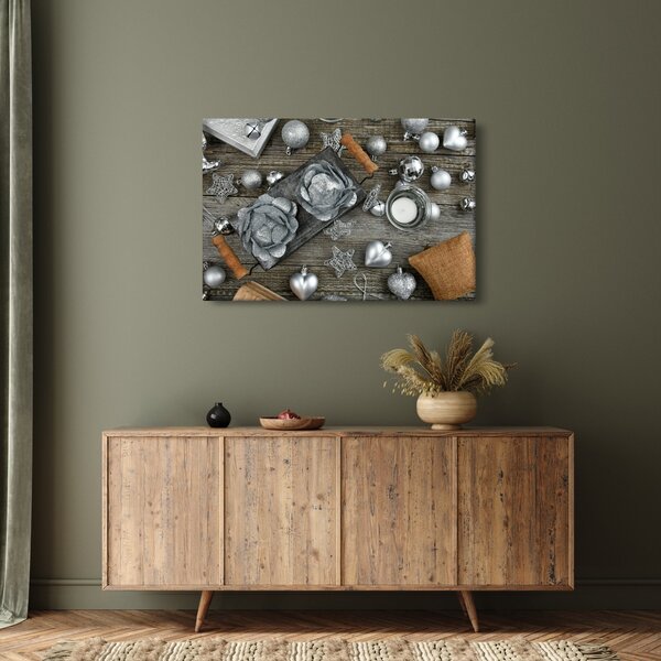 Slika - srebrni božićni ukrasi (90x60 cm)