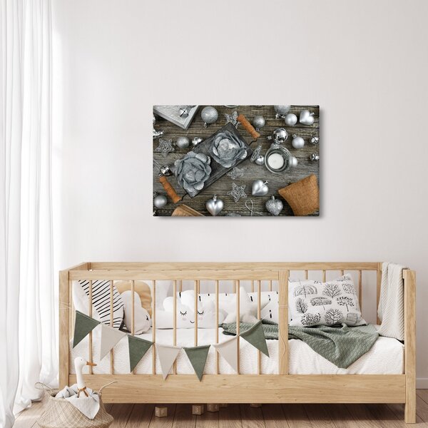 Slika - srebrni božićni ukrasi (90x60 cm)
