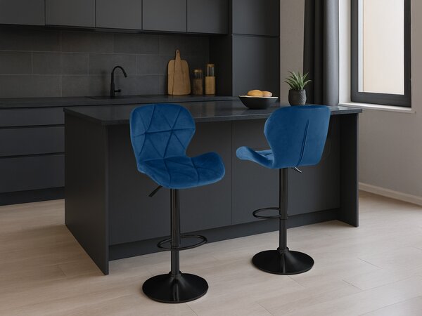 Barska stolica s crnom nogom WEST VELVET, plava