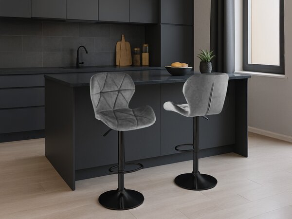 Barska stolica s crnom nogom WEST VELVET, siva