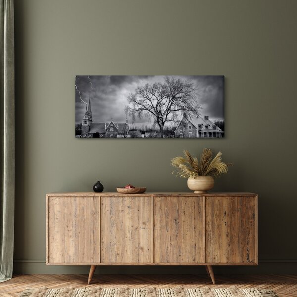 Slika crno-bijelog sela (120x50 cm)