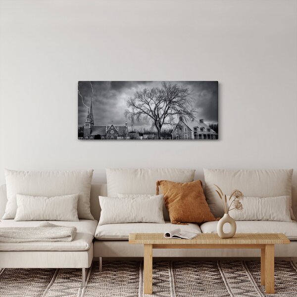 Slika crno-bijelog sela (120x50 cm)