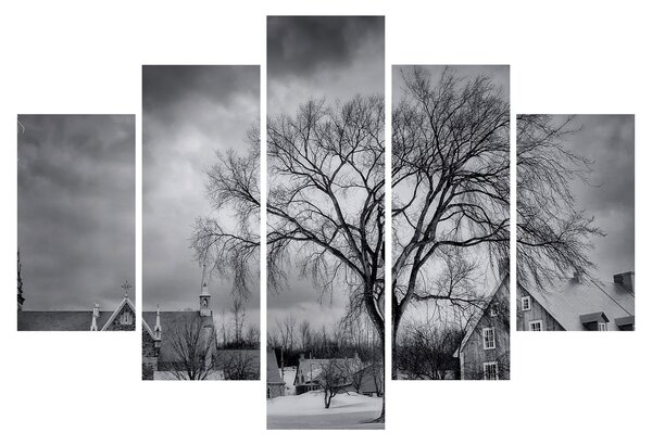 Slika crno-bijelog sela (150x105 cm)