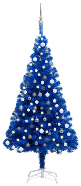 VidaXL Umjetno osvijetljeno božićno drvce s kuglicama plavo 120 cm PVC