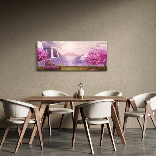 Slika ružičastih stabala s jezerom (120x50 cm)