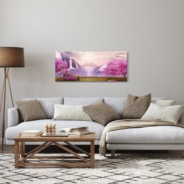 Slika ružičastih stabala s jezerom (120x50 cm)