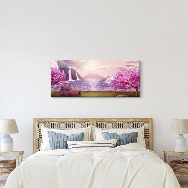 Slika ružičastih stabala s jezerom (120x50 cm)