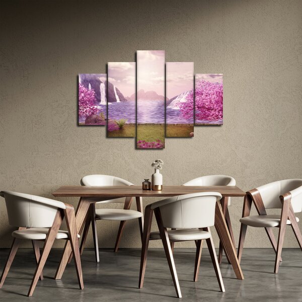 Slika ružičastih stabala s jezerom (150x105 cm)