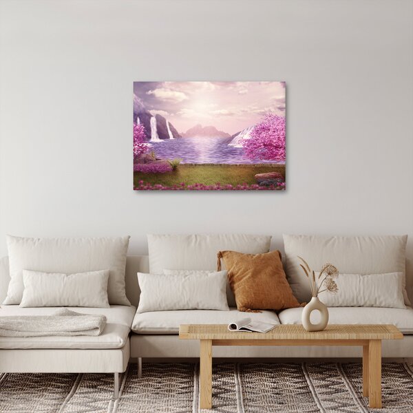 Slika ružičastih stabala s jezerom (70x50 cm)