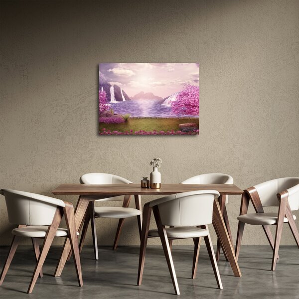 Slika ružičastih stabala s jezerom (70x50 cm)