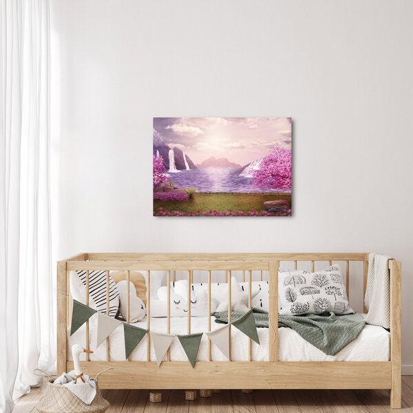 Slika ružičastih stabala s jezerom (70x50 cm)