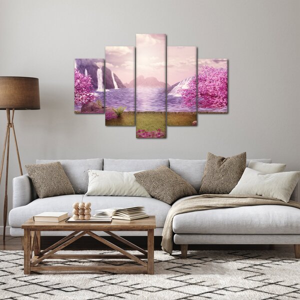 Slika ružičastih stabala s jezerom (150x105 cm)
