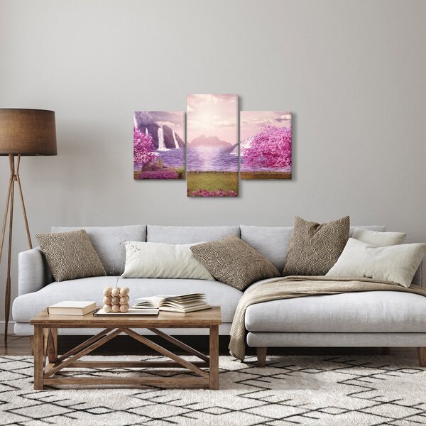 Slika ružičastih stabala s jezerom (90x60 cm)