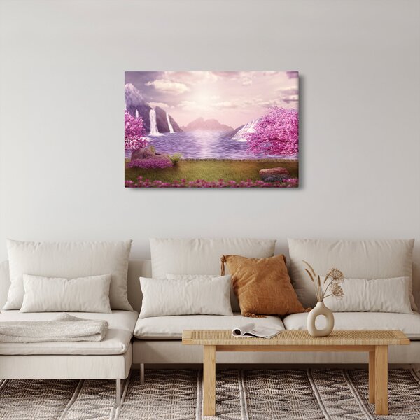 Slika ružičastih stabala s jezerom (90x60 cm)