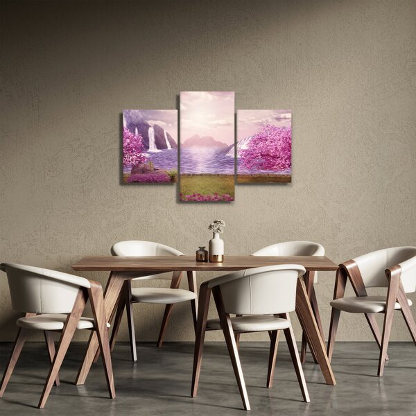Slika ružičastih stabala s jezerom (90x60 cm)