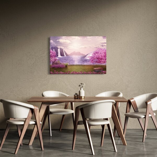 Slika ružičastih stabala s jezerom (90x60 cm)