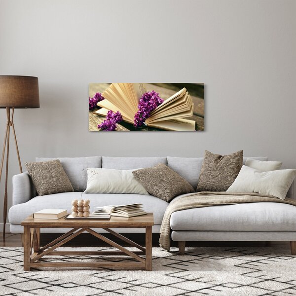 Slika knjige i ljubičastog cvijeća (120x50 cm)