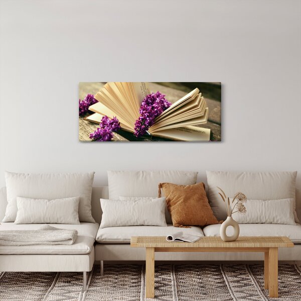 Slika knjige i ljubičastog cvijeća (120x50 cm)