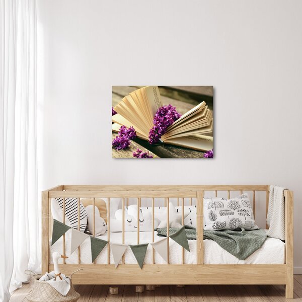 Slika knjige i ljubičastog cvijeća (70x50 cm)