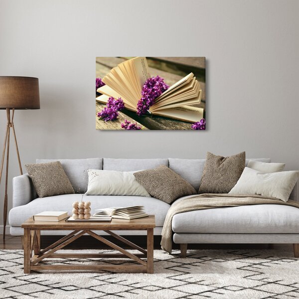 Slika knjige i ljubičastog cvijeća (90x60 cm)