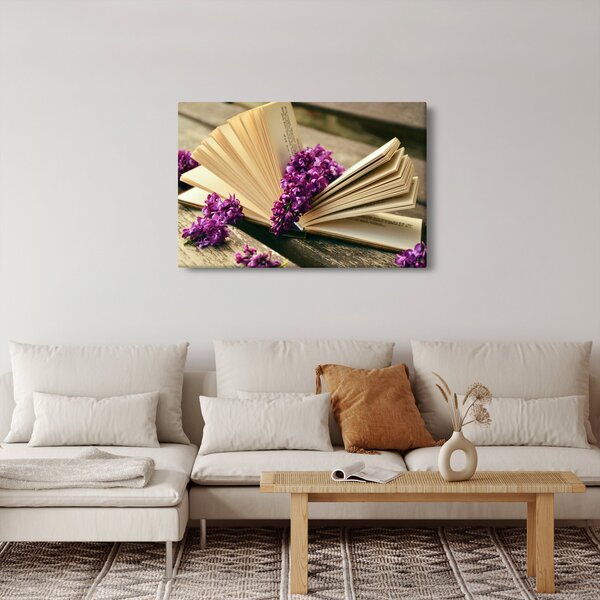 Slika knjige i ljubičastog cvijeća (90x60 cm)