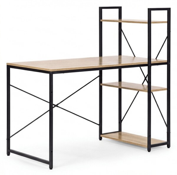 Radni stol s policom LOFTY 120x60 cm, crni / dekor hrasta